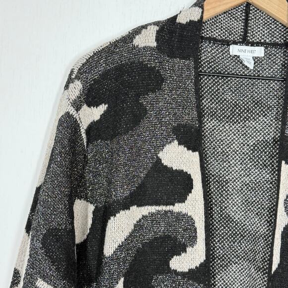 Nine West Duster Cardigan Plus Size 3X Black Silver Metallic Camo Open Front - Picture 6 of 11
